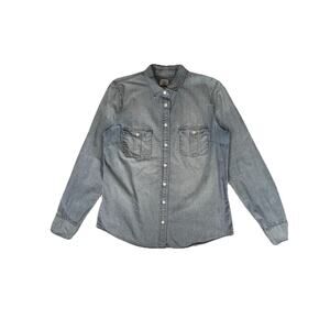 J. Crew Chambray Button Down Shirt Womens M Blue Roll Tab Sleeve Classic Preppy
